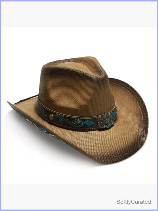 Vintage Western Cowboy Hat Decorative Band Unisex Wide Brim Straw Sun Hat